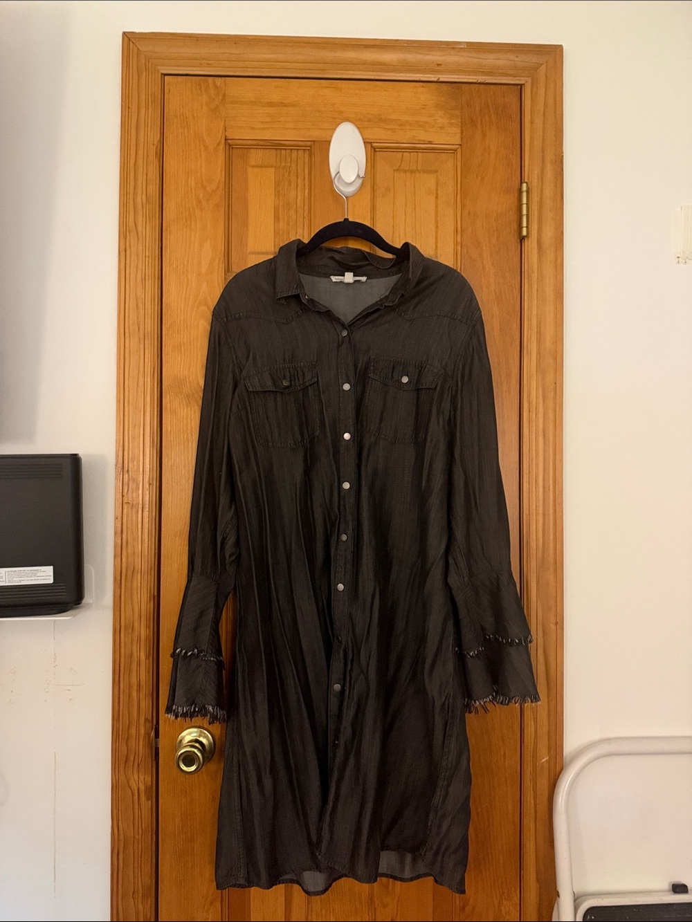 Indigo Black Long Button-Front Trench Shirt